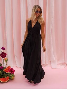 Black Halter Maxi Dress - by Easy Clothes, one size adjustable